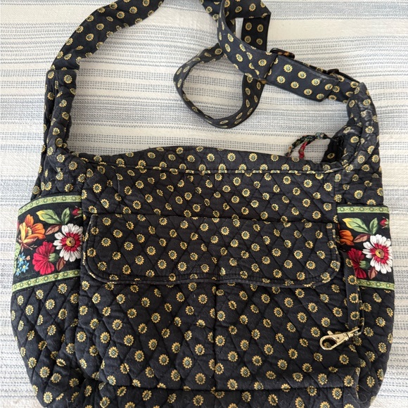 Vera Bradley Handbags - Vera Bradley Black and Yellow Floral Shoulder Bag